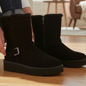 Koolaburra by Ugg W Kelissa Short Women's Black Fur-Lined Boots, NEW